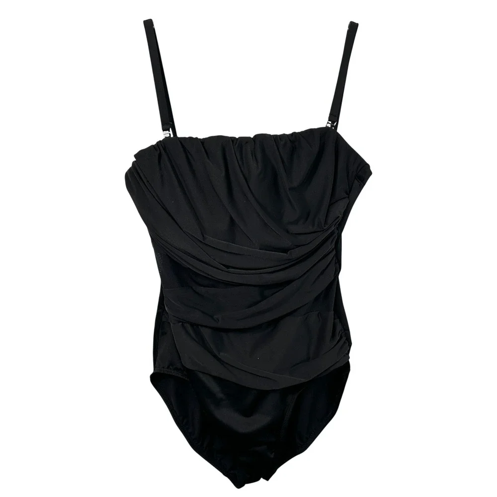 Miraclesuit Black One Piece Swimsuit Ruched Tummy Control Bandeau Tank 348